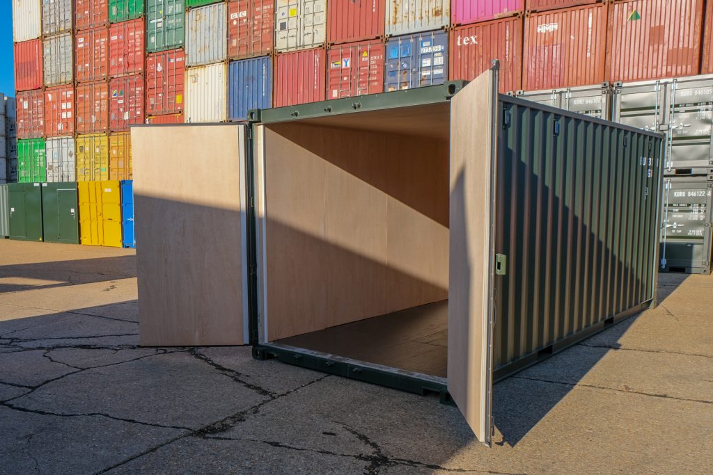 20-foot container lined with plywood