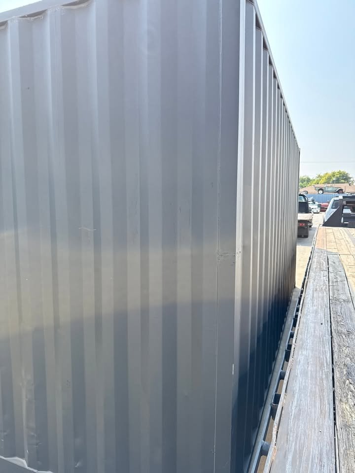 20ft Used Shipping Container – Matte Black w/ 12’ Side Roll-Up Door