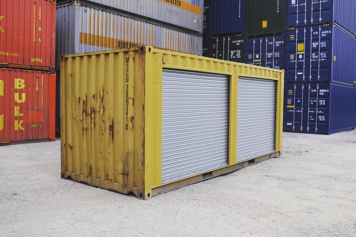 Yellow 20ft Used Container – Dual Side Roll-Up Doors
