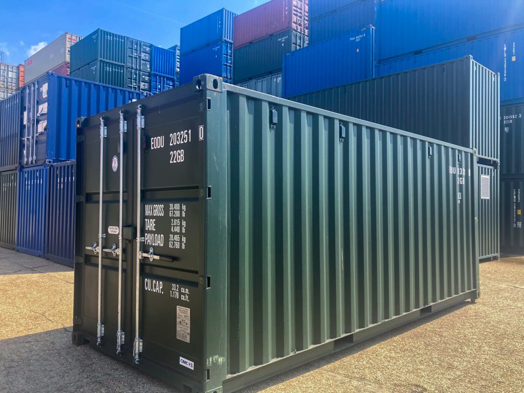 20-foot container lined with plywood