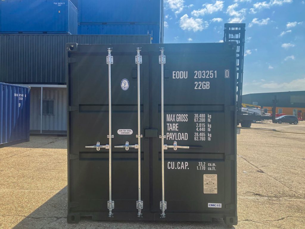 20-foot container lined with plywood
