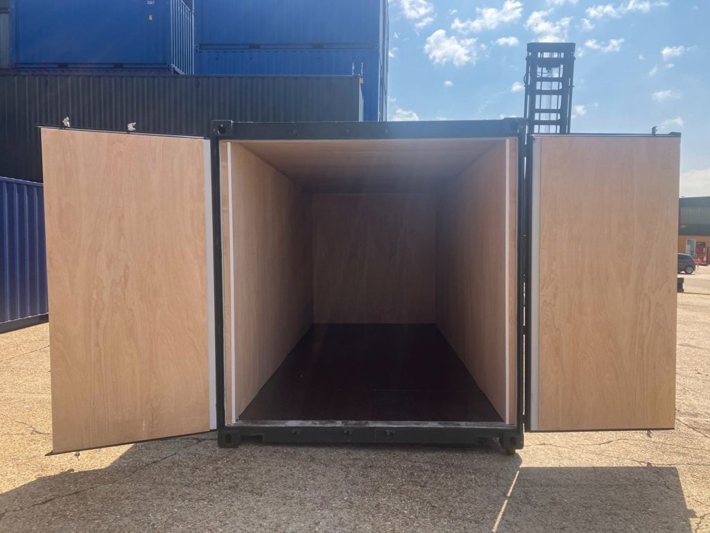 20-foot container lined with plywood